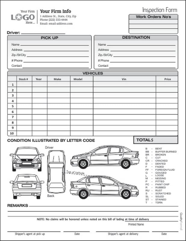 Automobile Transport Free Printable Bill Of Lading Template