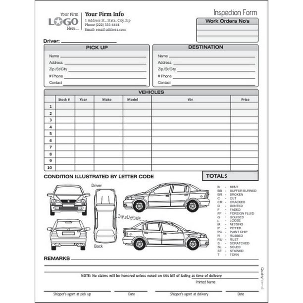 auto transport bill of lading with 1 car style 2