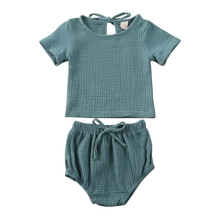 

TheFound Newborn Baby Boy Summer Outfits Soild Short Sleeve Tops T shirt Bloomer Shorts 2Pcs Infant Clothes