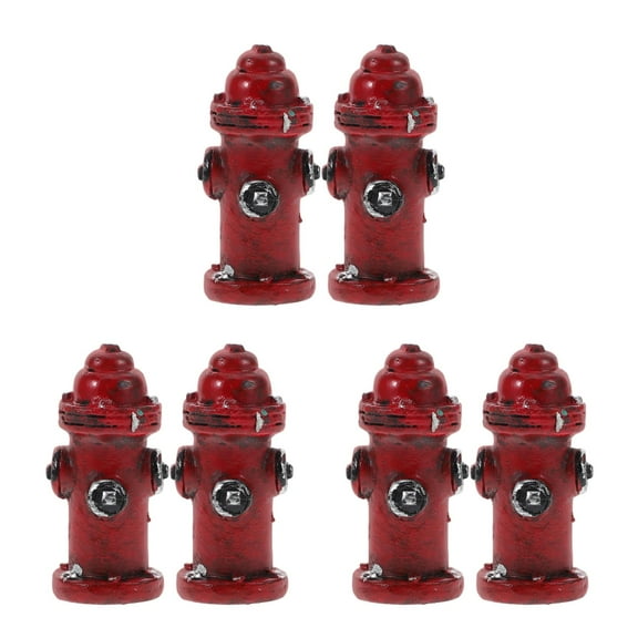 Worgeous 6 pcs  Mini Resin Fire Hydrant for Dollhouse Decor Micro Landscape Fire Hydrant Statue Firefighter Themed Cake Topper Decoration