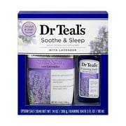 Dr. Teal's Soothe Sleep Epsom Salt Foaming Bath with Lavender, 2 Piece Travel Set 11oz. Bag of Bath Salts 3oz Bottle of Foam Bath (Lavender)