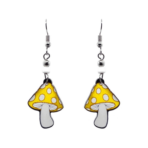 Toadstool Mushroom Graphic Dangle Earrings - Womens Psychedelic Fashion Handmade Jewelry Nature Accessories
