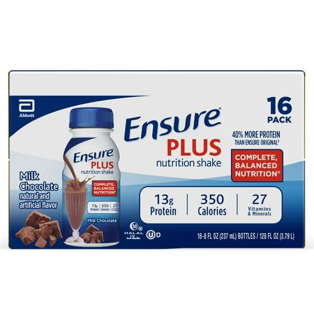 Ensure Plus Nutrition Shake with 13 grams of high-quality protein, Meal Replacement Shakes, Milk Chocolate, 8 fl oz, 16 (The Best Meal Replacement Shakes For Weight Loss Uk)