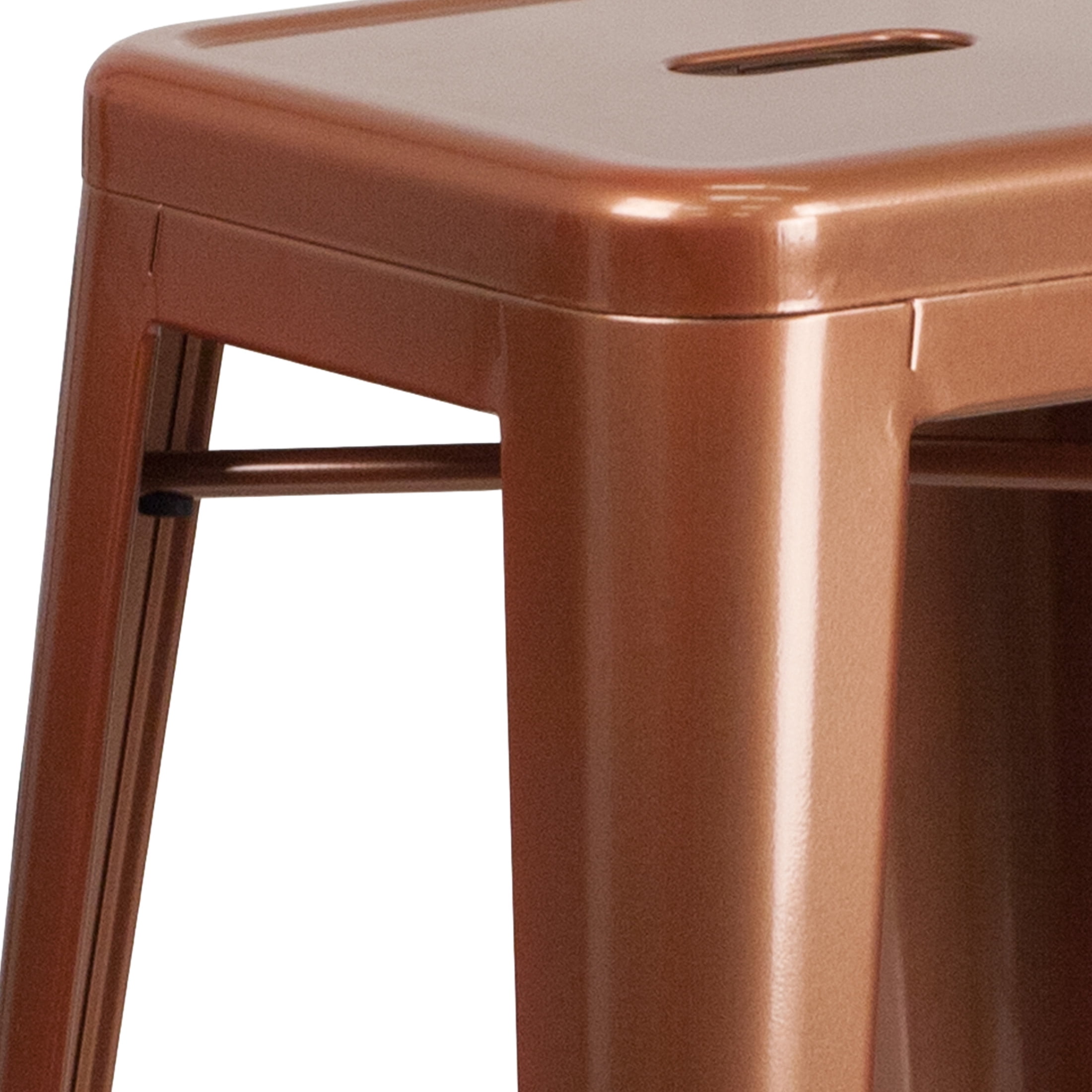 Merrick Lane Copper 30" High Backless Metal Bar Height Stool with Square Seat for Indoor-Outdoor Use