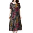 thumbnail image 1 of Fridja Robe Décontractée Ample à Manches Courtes Col Rond avec Poche en Coton Lin Imprimé pour Femmes, 1 of 8