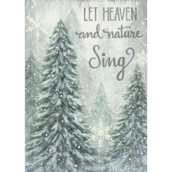 LPG Greetings Let Heaven and Nature Sing: Tall Snow Covered Evergreens Box of 14 Religious Christmas Cards