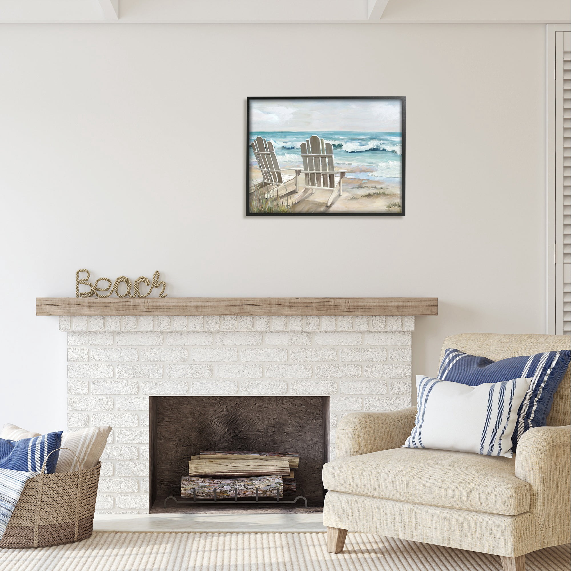 Stupell Industries Serene Beach Scene Landscape Painting Black Framed Art Print Wall Art, 30 x 24