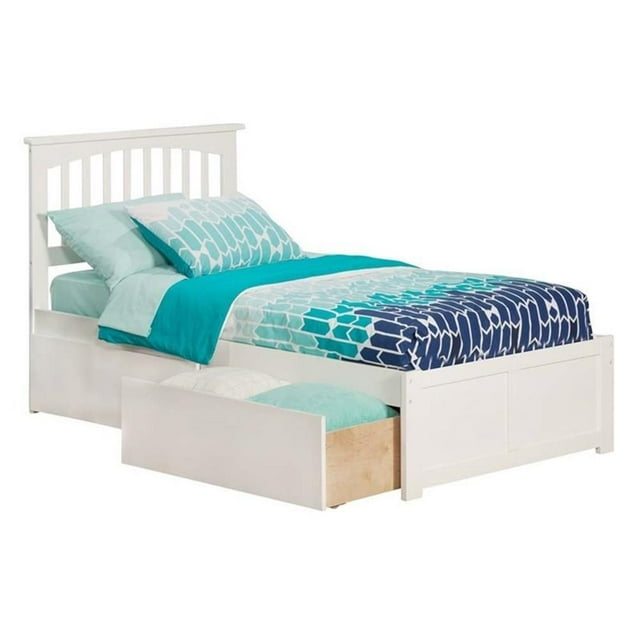 Leo & Lacey Lit Plateforme Simple en Bois avec Tiroirs de Rangement, Blanc