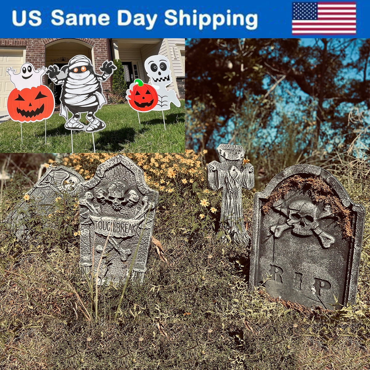 Halloween Decorations 4PCS Large Foam Rip Tombstones Graveyard ...