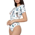 thumbnail image 2 of KLL Women 's Crew Neck Bodysuit Jumpsuits Undersea Animals Print Short onesies Stretch T Shirts, 2 of 7