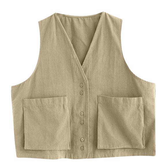 Womens Denim Cotton Linen Vest Waistcoat Trend Casual Denim Sleeveless Vest Cardigan