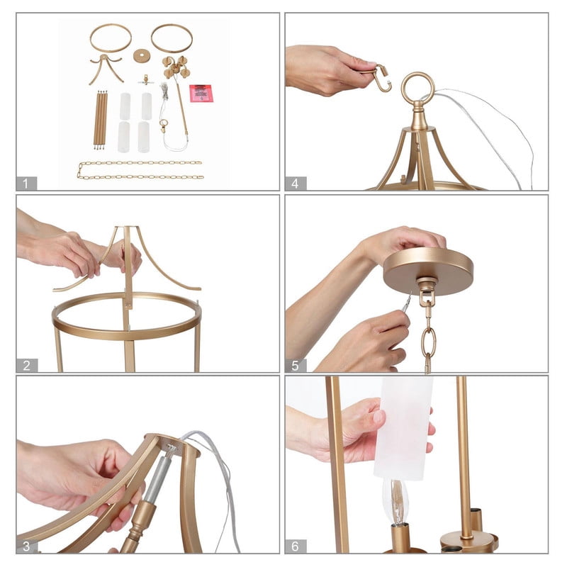 LNC 4-Light Matte Gold and Frosted Glass Modern/contemporary Frosted glass Cage Lantern Small Hanging Pendant Light