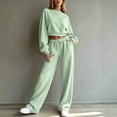 thumbnail image 7 of Sweatsuits Women 2 Piece Outfit 2026 Solid Drawstring Wide Leg Sweatpants Crew Neck Long Sleeve Cropped Tracksuit Light Green XL, 7 of 7