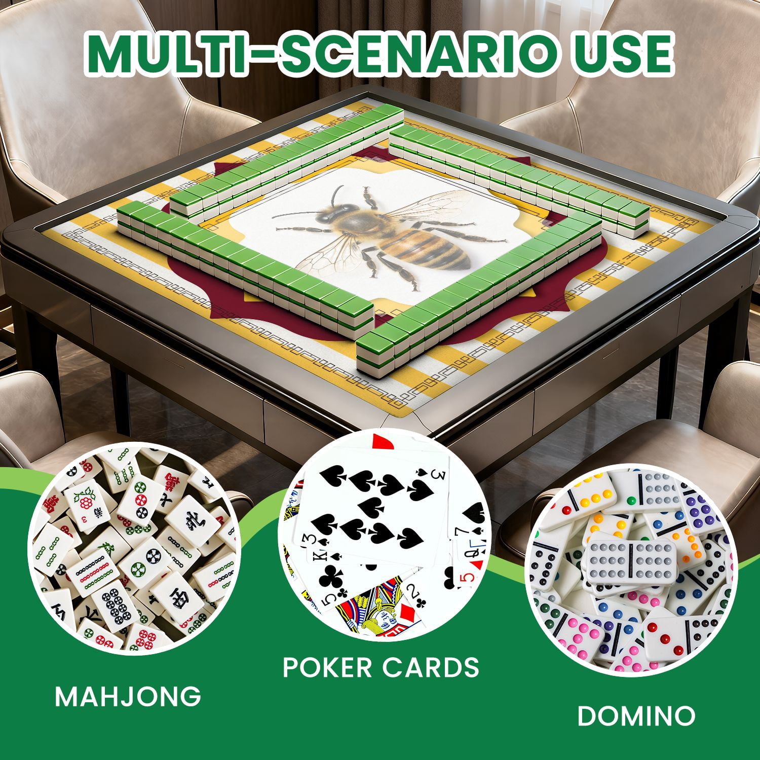 Mahjong Mat 31.5" x 31.5" Realistic Honey Bee Layered Geometric Yellow Maroon Accents Non-Slip Noise Reduction American Mahjong Tiles Table Cover for Dominoes Poker Card Board Games Gift