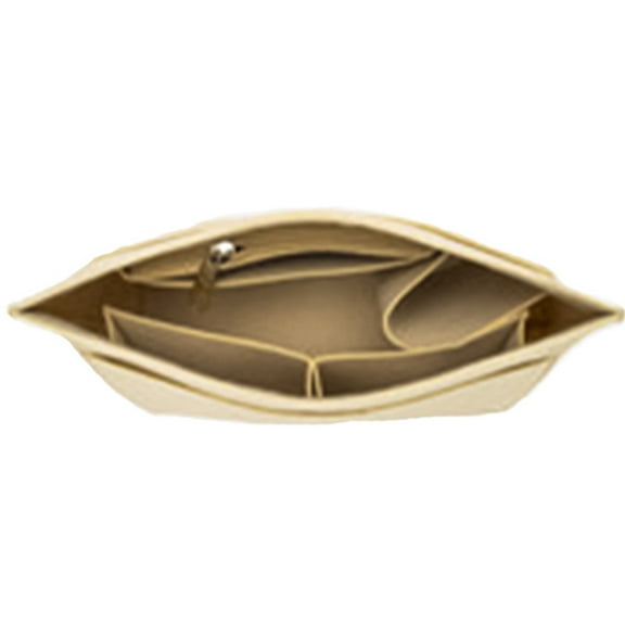 Handbag Liner Insert Purse Tote Bag Organizer with Zipper Water Cup Cosmetic Keys Credit Cards Holder for Travel Beige S