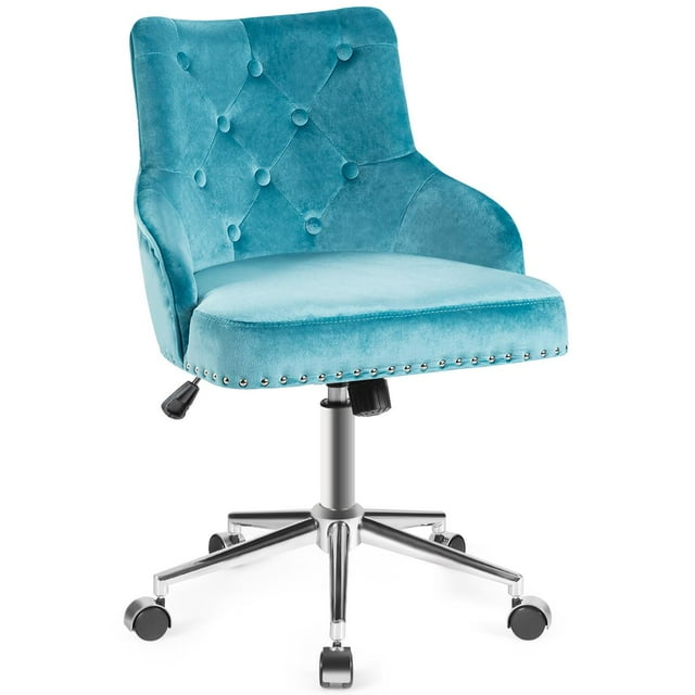 Giantex Modern Home Office Chair, Tufted Velvet Swivel Armchair, Mid-Back Velvet Office Chair with Soft Seat, Adjustable Task Chair Computer Desk Chair for Living Room Bedroom Study (Turquoise)