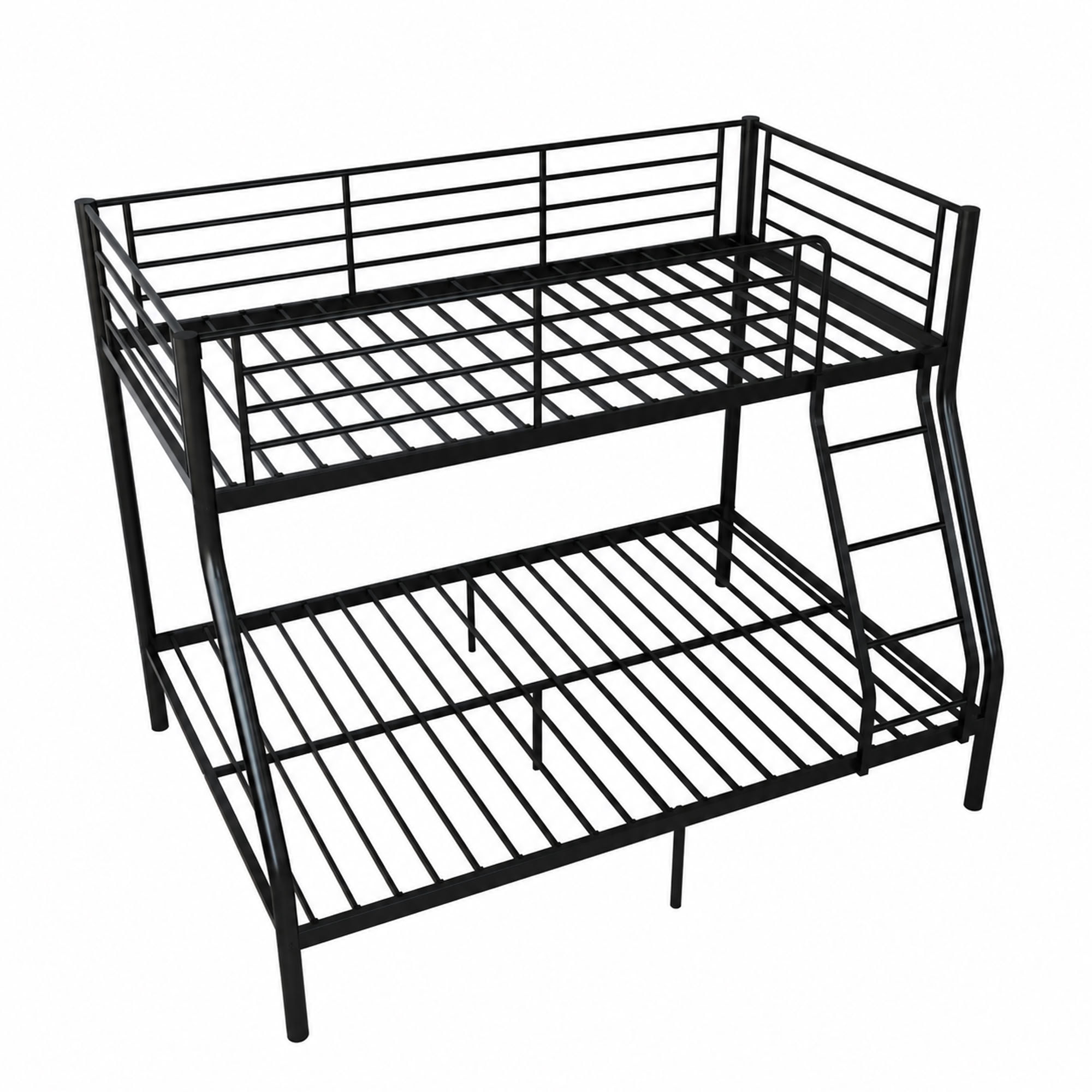 MAYEERTY Twin Over Full Heavy Duty Metal Bunk Bed, 990 lbs Capacity Frame with Guardrails for Kids Teens Adults Dorm Room, Black