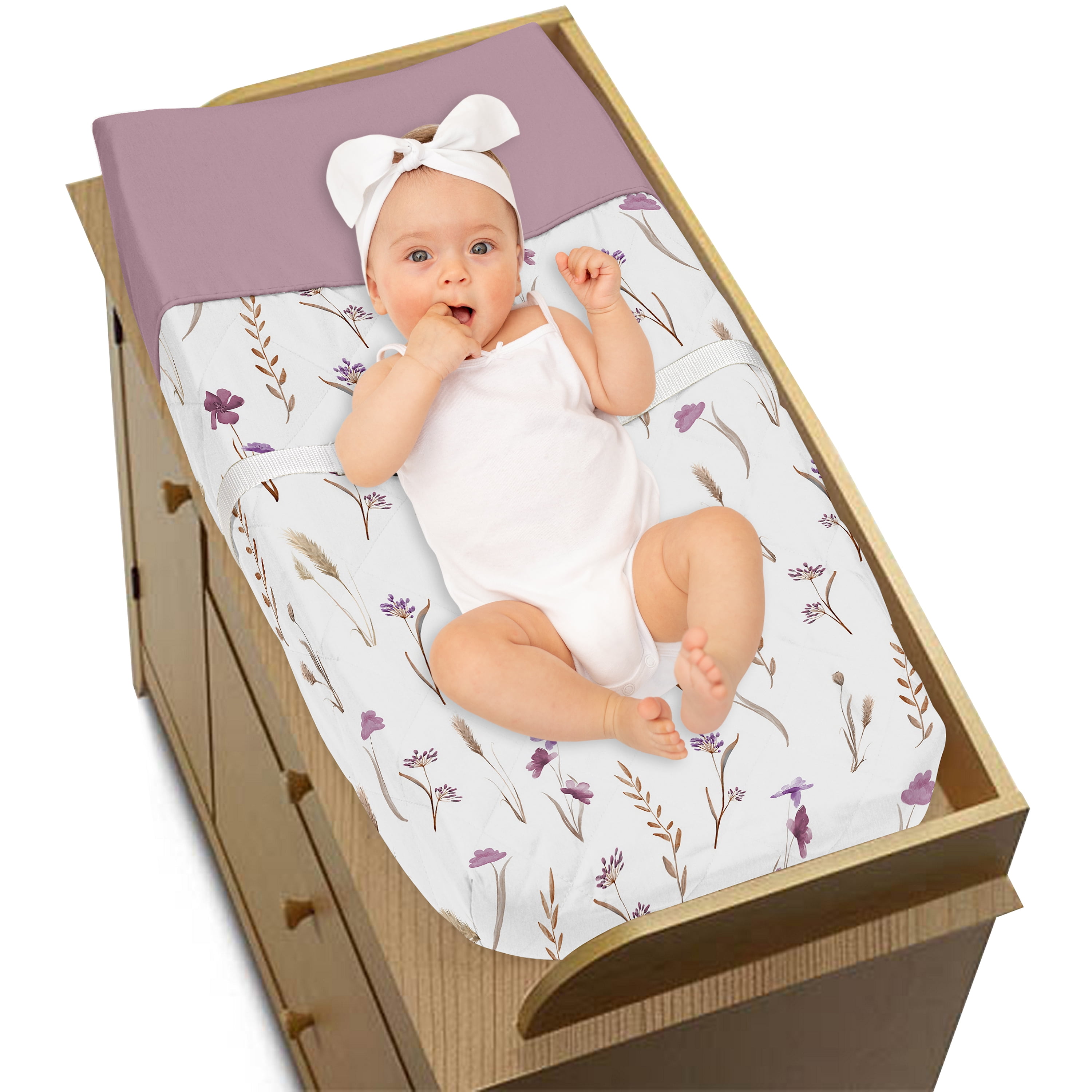 Sweet Jojo Designs Watercolor Floral Garden Purple Girl Changing Pad Cover