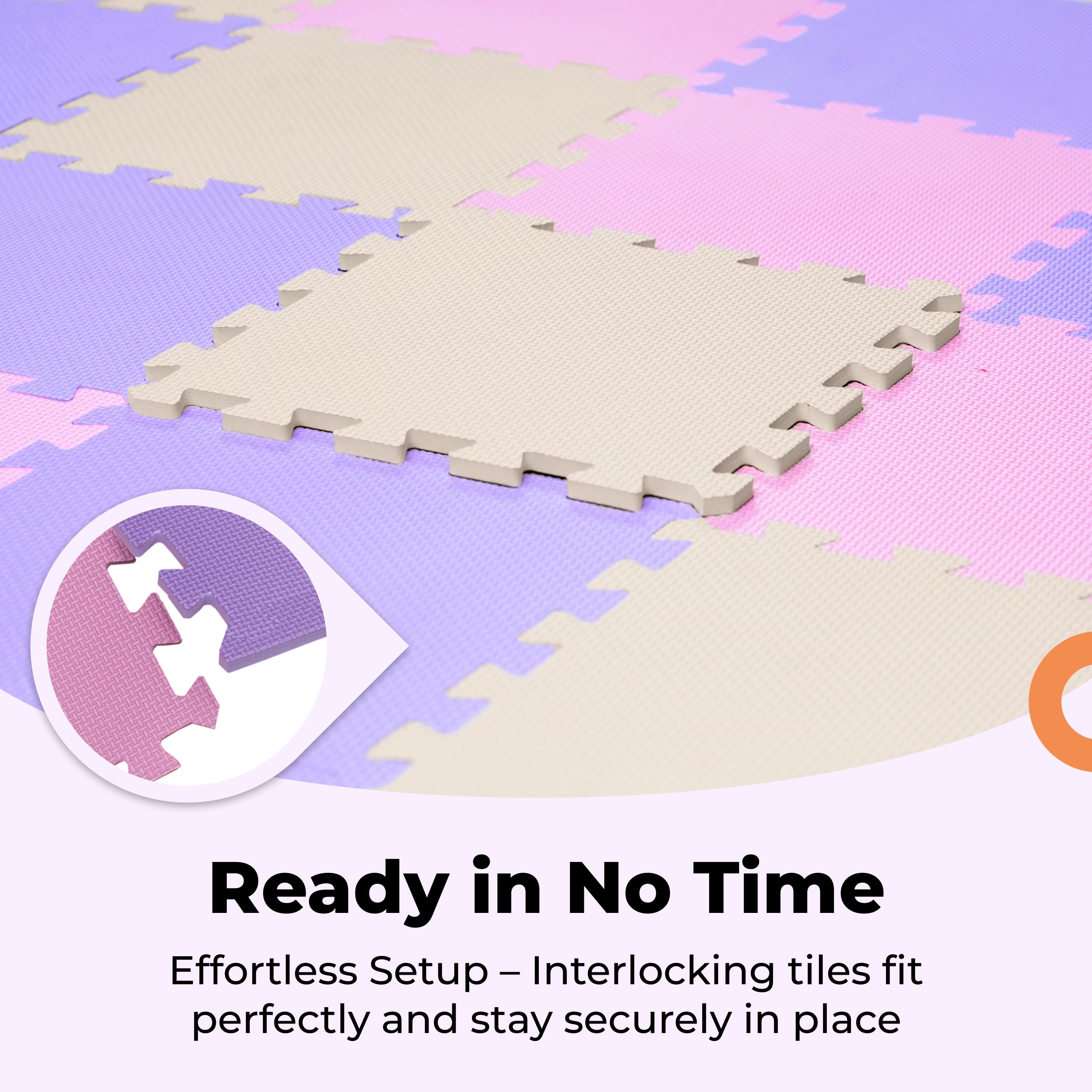 MioTetto Non-Toxic Foam Play Mat for Babies & Kids, Interlocking Puzzle Tiles, Pink-Purple-Beige, 18 Pieces – Perfect for Tummy Time, Crawling, Nursery, Playroom, or Gym