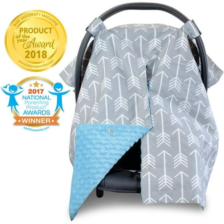 Kids N' Such 2 in 1 Car Seat Canopy Cover with Peekaboo Opening™ - Large Carseat Cover for Infant Carseats - Best for Baby Girls and Boys - Use as a Nursing Cover - Arrow with Blue Dot