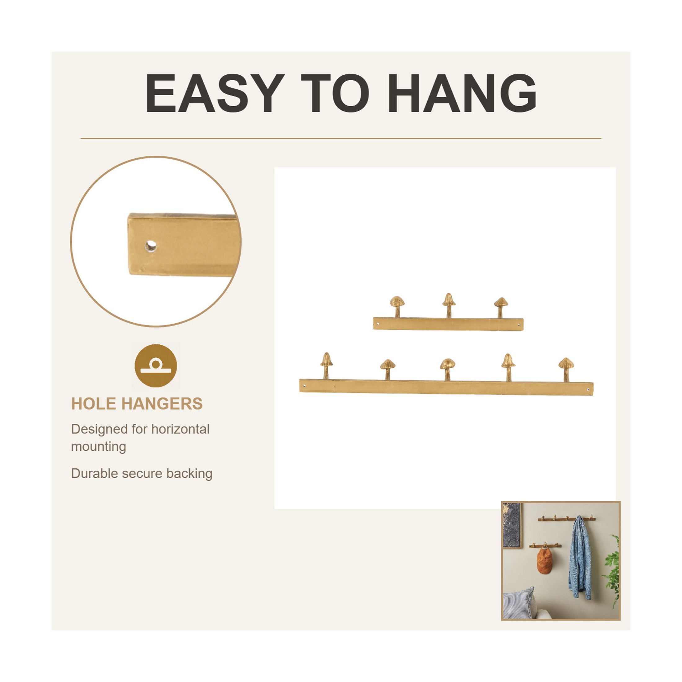 DecMode 23", 13"W Gold Metal 8 Hanger Mushroom Wall Hook, 2-Pieces