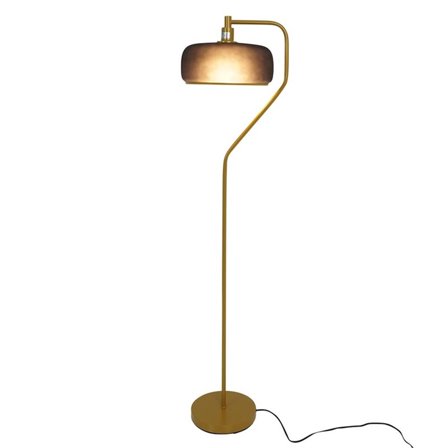 Sara Gold Metal Arc Floor Lamp with Black Drum Shade