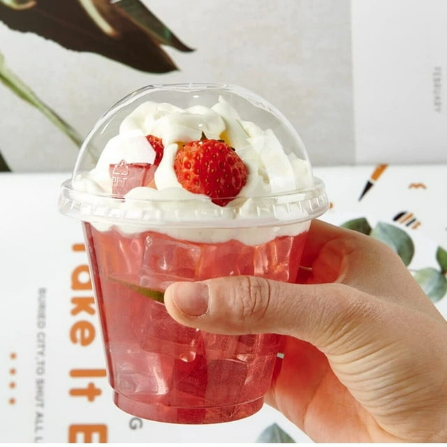 9 oz Clear Plastic Cups with Dome Lids With Hole Dessert Cold Drink