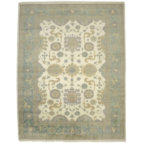 Cream Green Floral 9X12 Oushak Chobi Oriental Rug