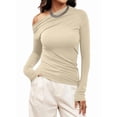 thumbnail image 3 of Women'S Off Shoulder Tops Dressy Long Sleeve Asymmetrical Slim Fit Going Out Fall Blouse Ruched Shirts Apricot S, 3 of 8
