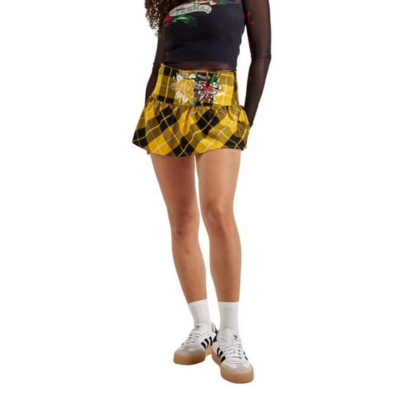 Ed Hardy True Eagle Plaid Flare Mini Skirt - EHW6001-3 (Yellow, S)