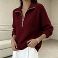 thumbnail image 4 of Edvintorg Womens Long Sleeve Quarter Zip Pullover Sweaters Casual Loose V Neck Sweater Collared Knit Tops Fall Clothes for Women, 4 of 5