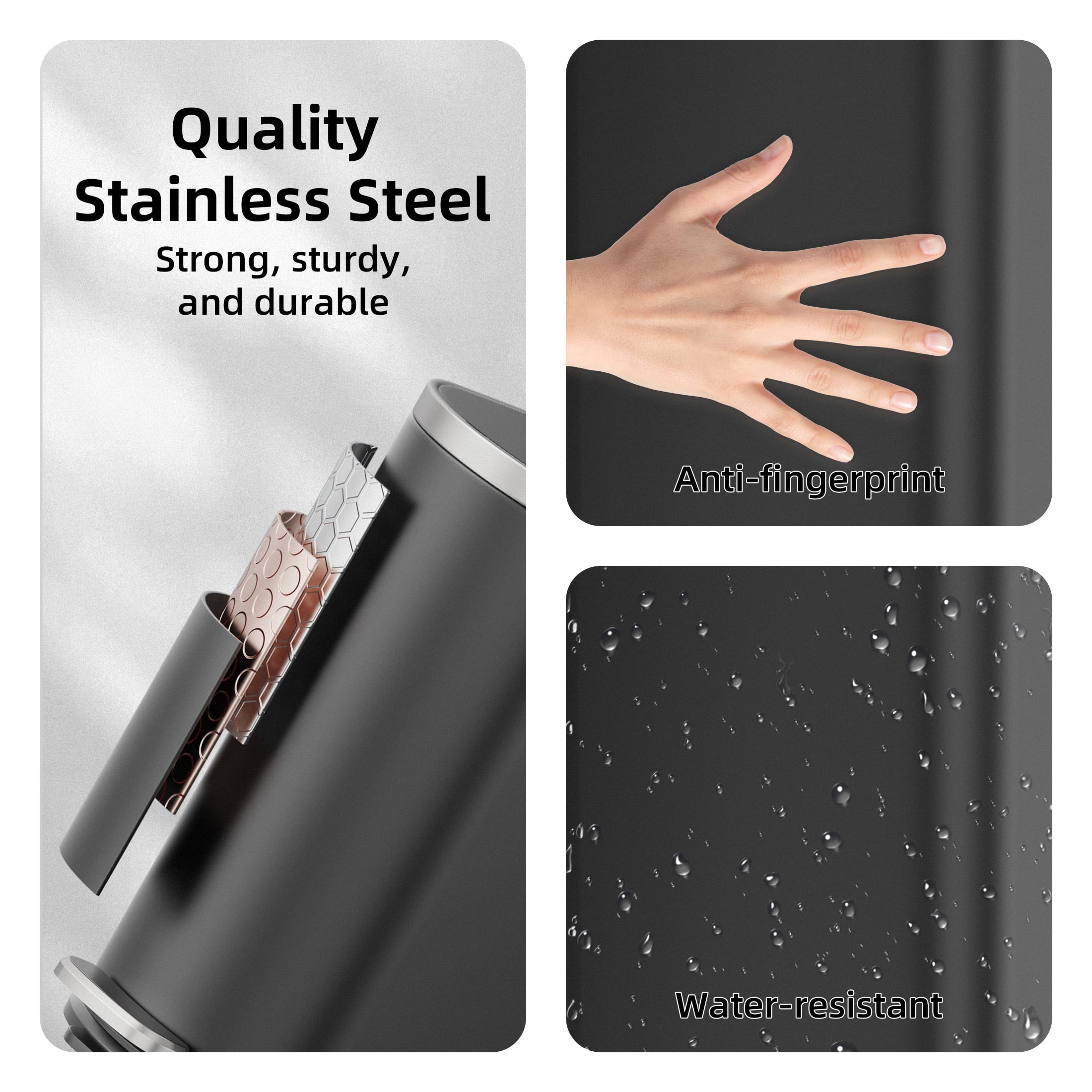 KSSKSS 2.6 Gallon/10L Slim Stainless Steel Bathroom Trash Can with Lid, Soft-Close Small Garbage Bin for Narrow Spaces, Black