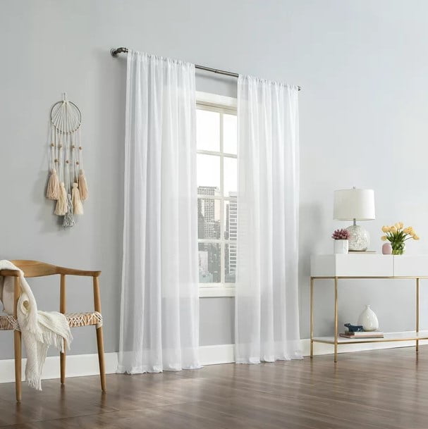 Mainstays Linen Textured Semi-Sheer Rod Pocket Curtain Panel, 50"x84", White