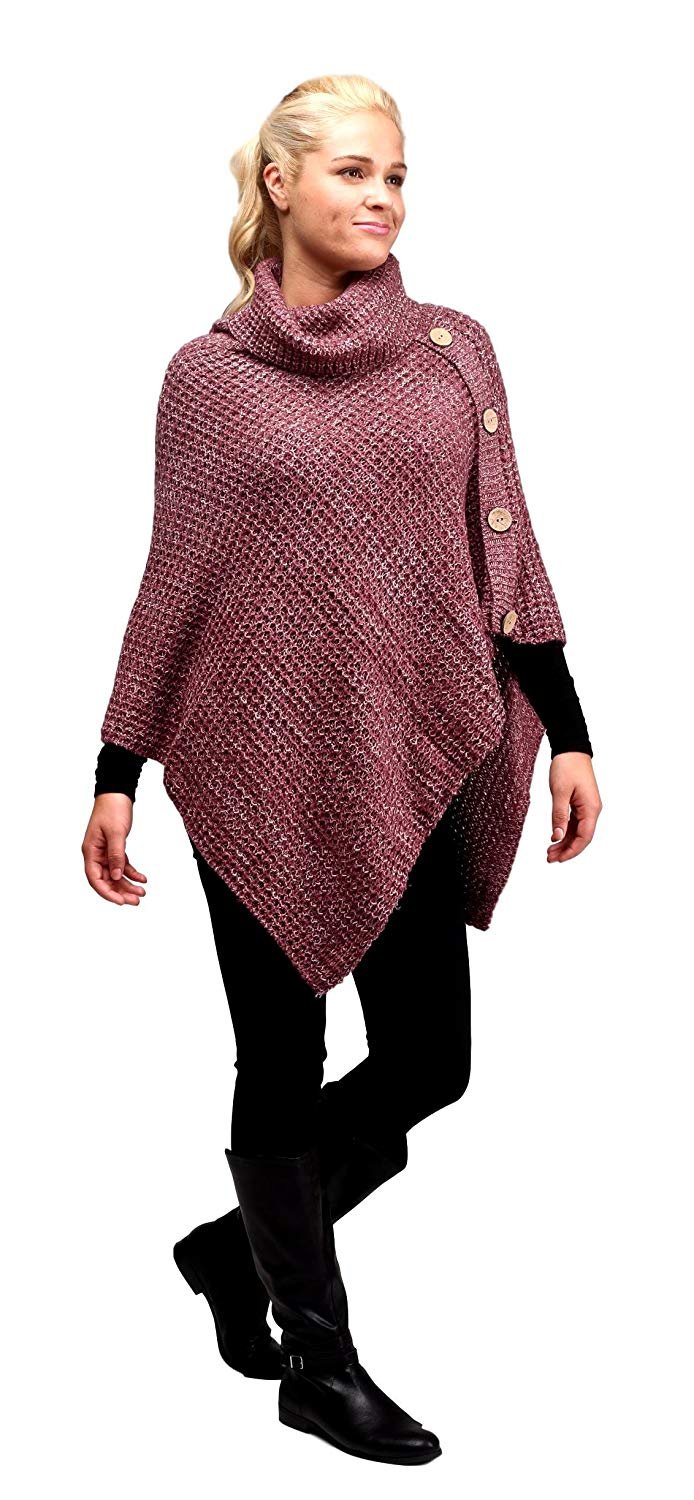 Solid Color Knit Sweater Turtleneck Poncho Shrug for Women