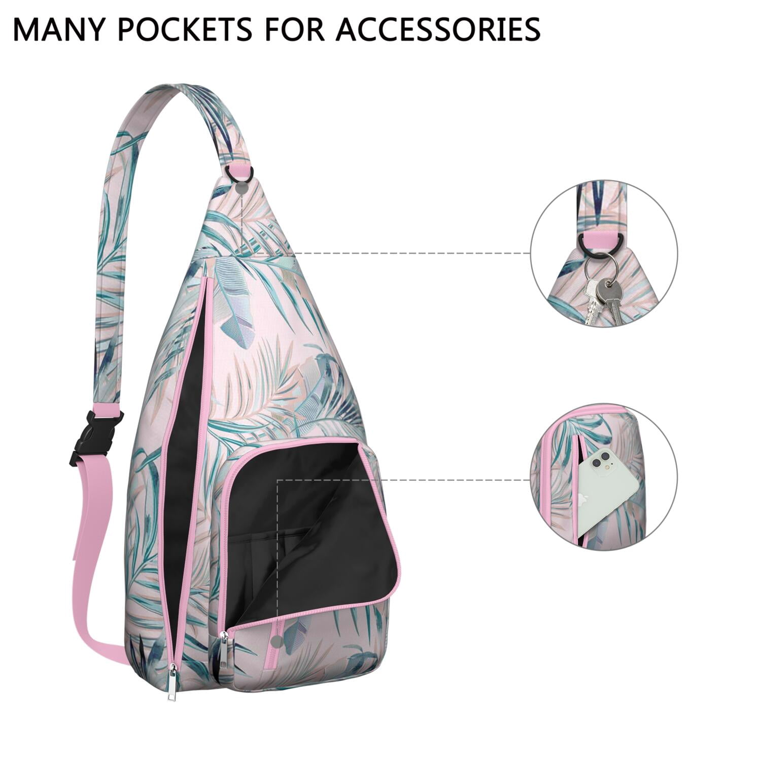 Hawaiian Hibiscus Sling Bag for Women & Men, Multi-Pocket Lightweight Shoulder Bag for Travel