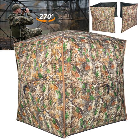 GIKPAL 2-3 Person 2-in-1 Hunting Blind - 270° See Through Design with Detachable Top Converts to Fence & Silent Sliding Windows Portable Ground Blind for Deer & Turkey Hunting (Includes Carry Bag)