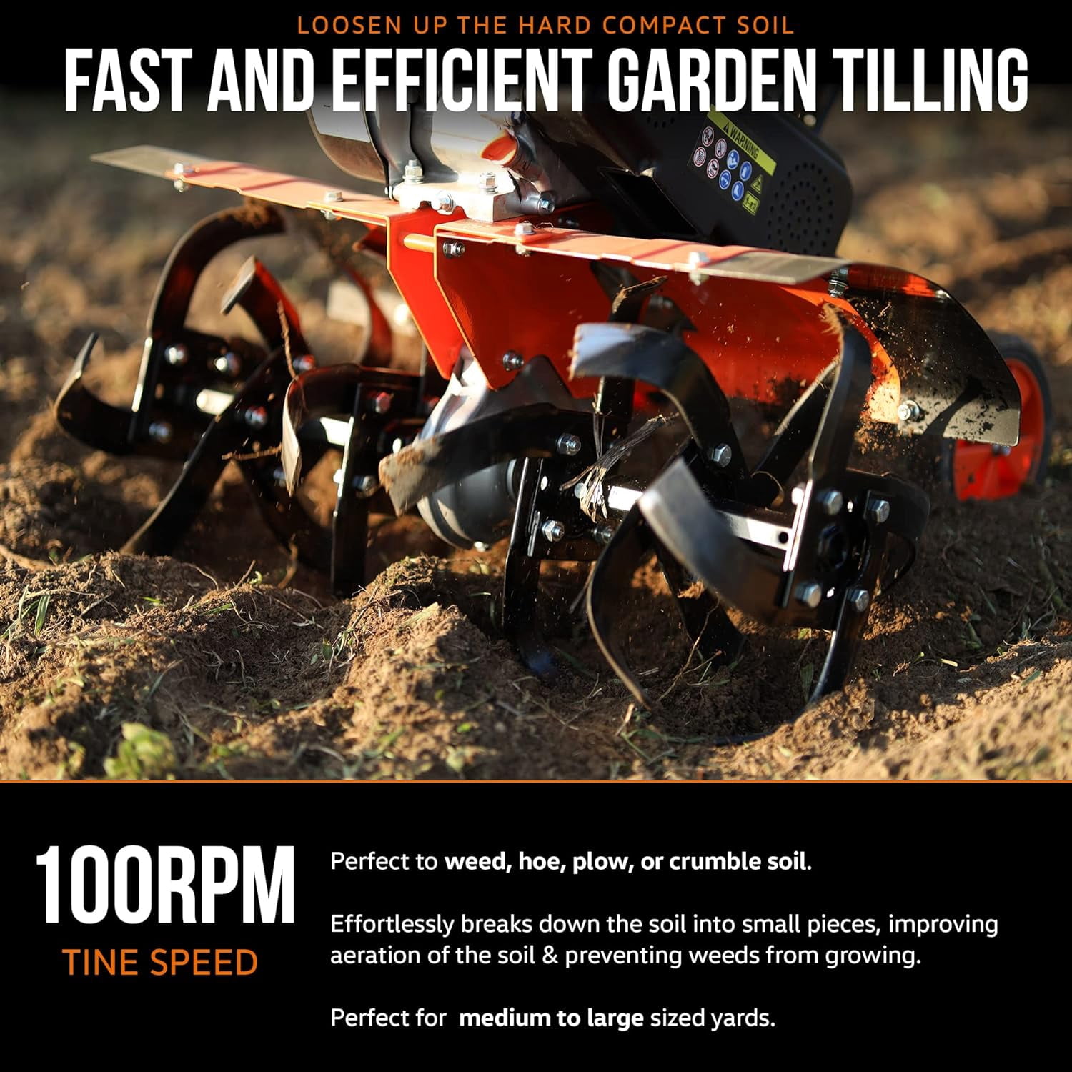 SuperHandy Mini Powered Cultivator - Ground Hand Tiller with Tine Shield, Single Power Tillers