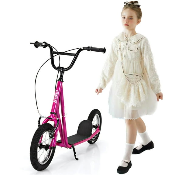 Amijoy Children's scooters 8-12 years old, height adjustable youth scooters W/ 2 v handbrakes, 12 "rubber wheels, widened non-slip deck and stabilization bracket