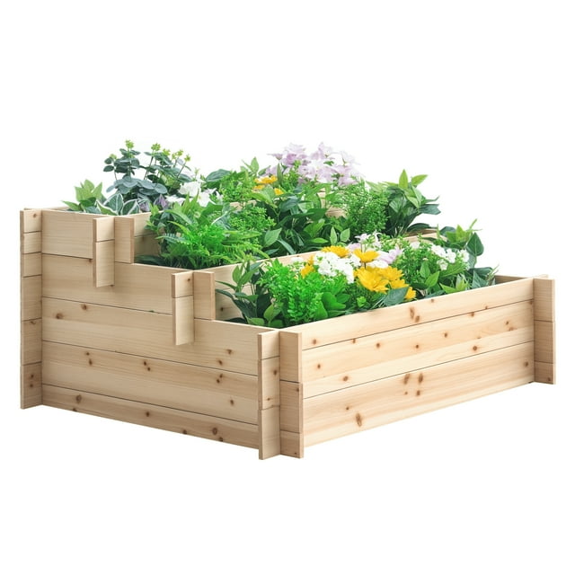 Outsunny Jardinière Surélevée en Bois à 3 Niveaux, Naturel
