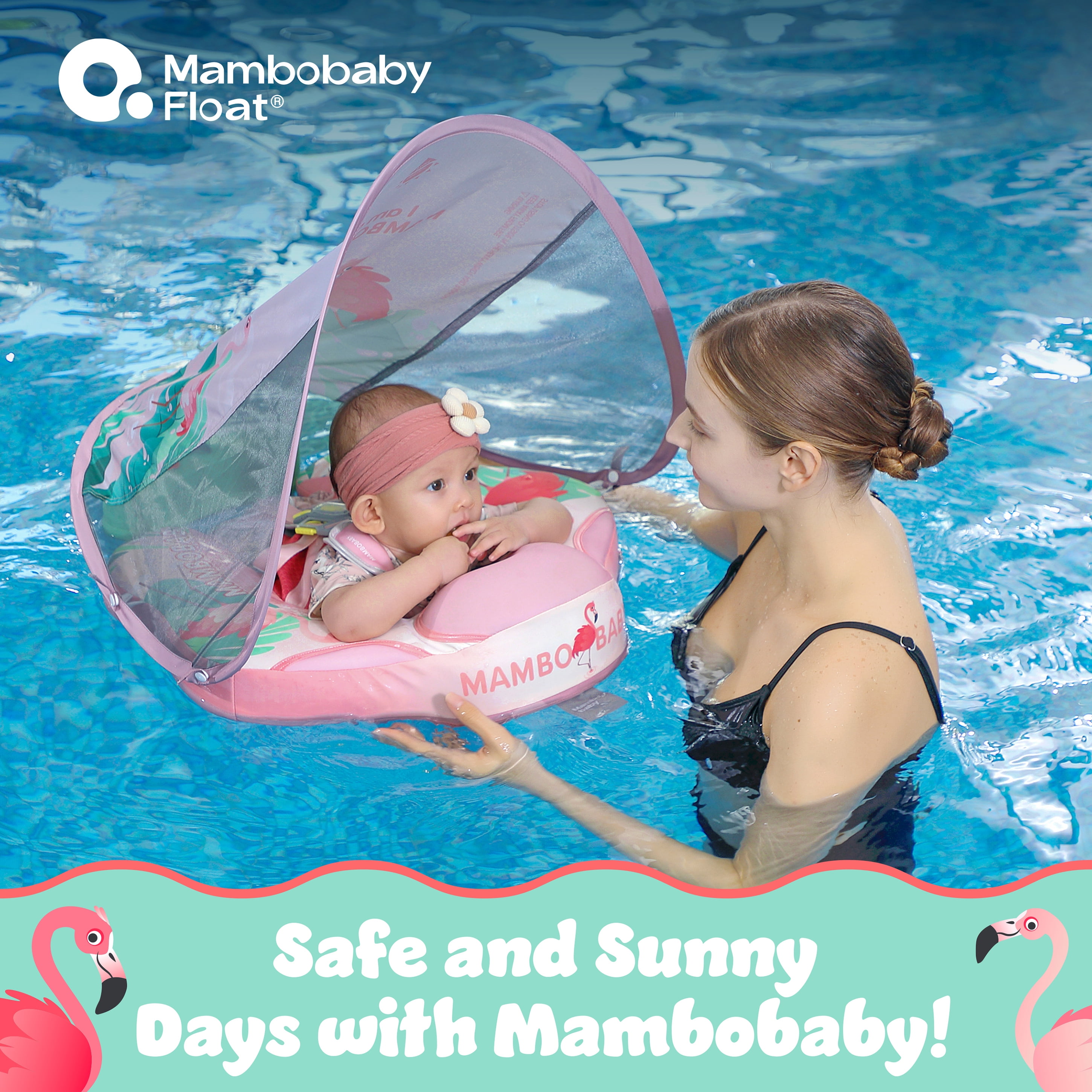 Mambobaby Baby Pool Float with Canopy- Pink