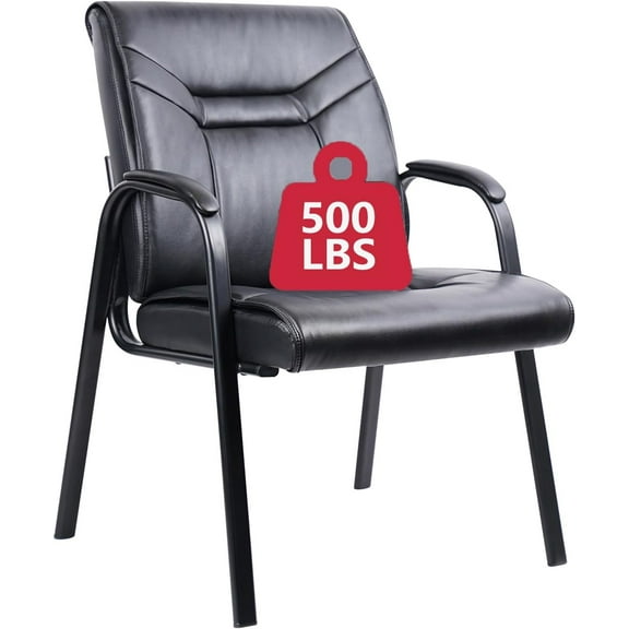 Big Tall Wide Office Guest Chair Heavy Duty 500lbs Leather Comfy Side Reception Chairs with Arms No Wheels, Executive Bariatric Lobby Chair for Meeting Conference Waiting Room Stationary Black