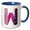 Blue/White, variant on 3drose, Pink and Purple Hearts and Dots Grunge Monogram Initial W, 15oz Mug
