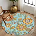 thumbnail image 2 of Round Rug 6Ft Washable Non-Slip, Turquoise Boho Floral Circle Area Rugs for Living Room Bedroom, Vintage Abstract Art Ethnic Flowers Indoor Floor Mats Carpet Runner for Home Decor Aesthetic, 2 of 8