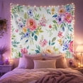 thumbnail image 2 of Pink Roses and Wildflowers on Off-White Background, Whimsical Watercolor for Flower Lovers, Botanical Wall Art, Anniversary Gift, Tapestry Wall Hanging for Bedroom and Living Room, 2 of 7