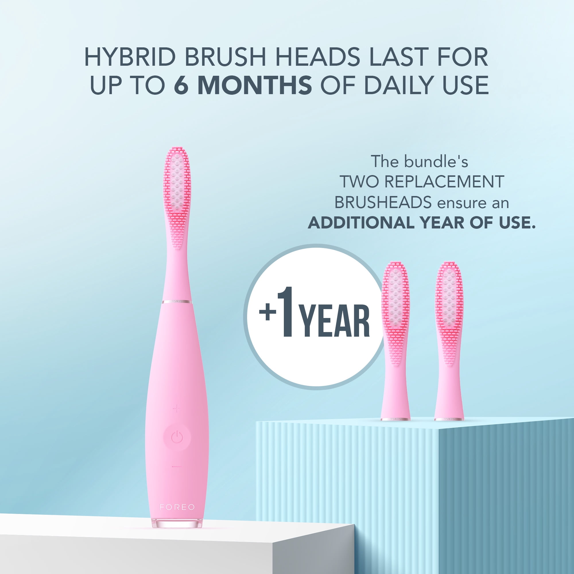 FOREO ISSA 3 Electric Toothbrush Bundle with 4-in-1 Ultra-Hygienic Silicone Cleaning and 2 Brush Heads, Pink