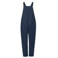 thumbnail image 5 of Brnmxoke Womens Overalls Linen Cotton Jumpsuits Women's Summer Casual Loose Tank Jumpsuit Sleeveless Crewneck Jumpers Romper Outfits with Pockets Navy,XXL, 5 of 8