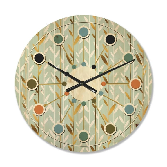 Designart 'Retro Golden Foliage I' Mid-Century Modern Wood Wall Clock