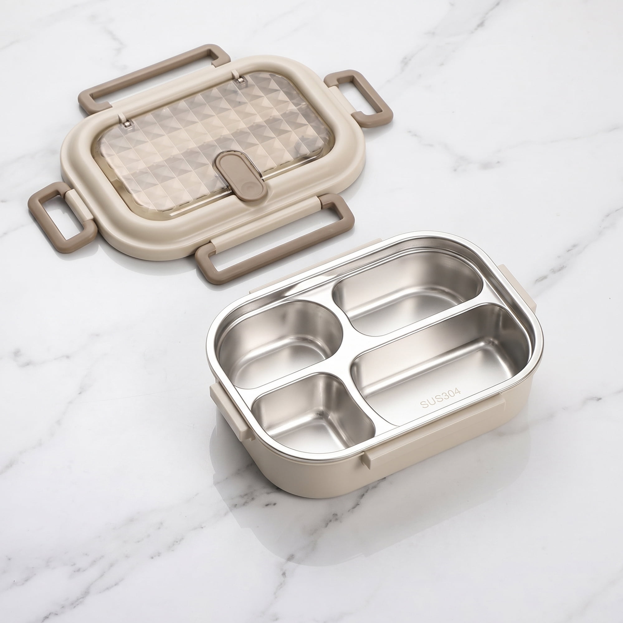 Unique Bargains Leak-Proof Meal Lunch Bento Box with Stainless Steel Light Brown-3