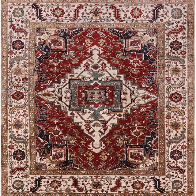 Ahgly Company Tapis d'Intérieur Carré Mid-Century Moderne Rouge Safran Oriental, 3 Pieds Carré