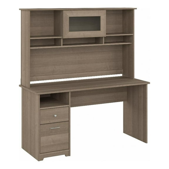 Cabot 60W Computer Desk with Hutch in Ash Gray - Engineered Wood